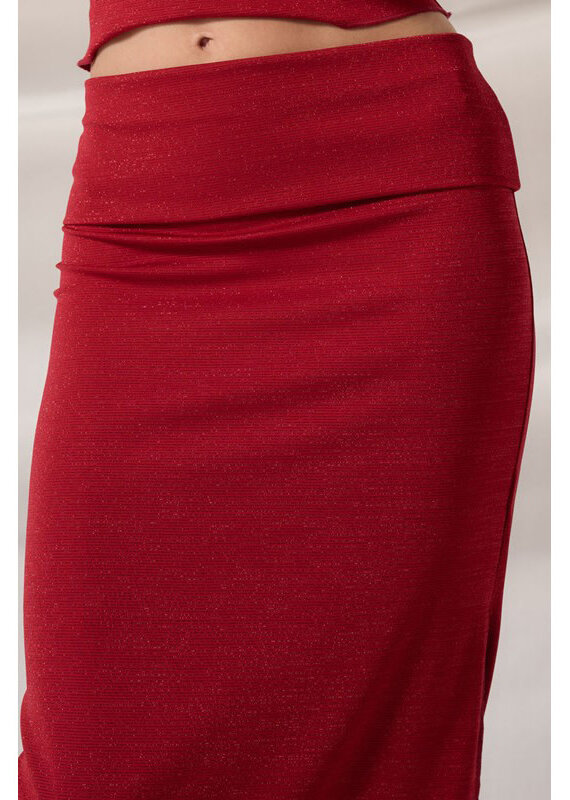 Promesa Shimmer Red Midi Skirt