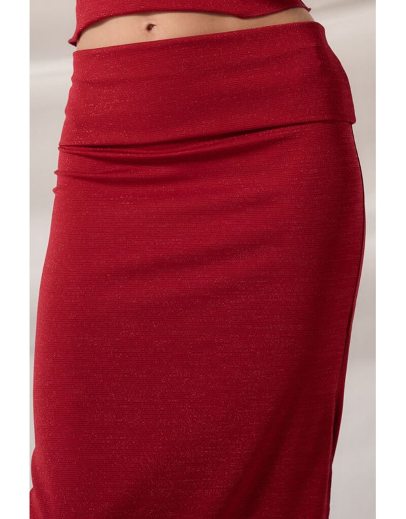 Promesa Shimmer Red Midi Skirt