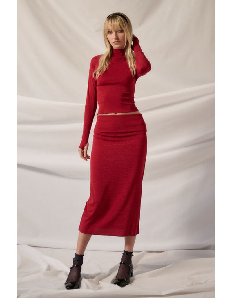 Promesa Shimmer Red Midi Skirt