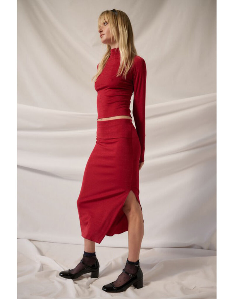 Promesa Shimmer Red Midi Skirt