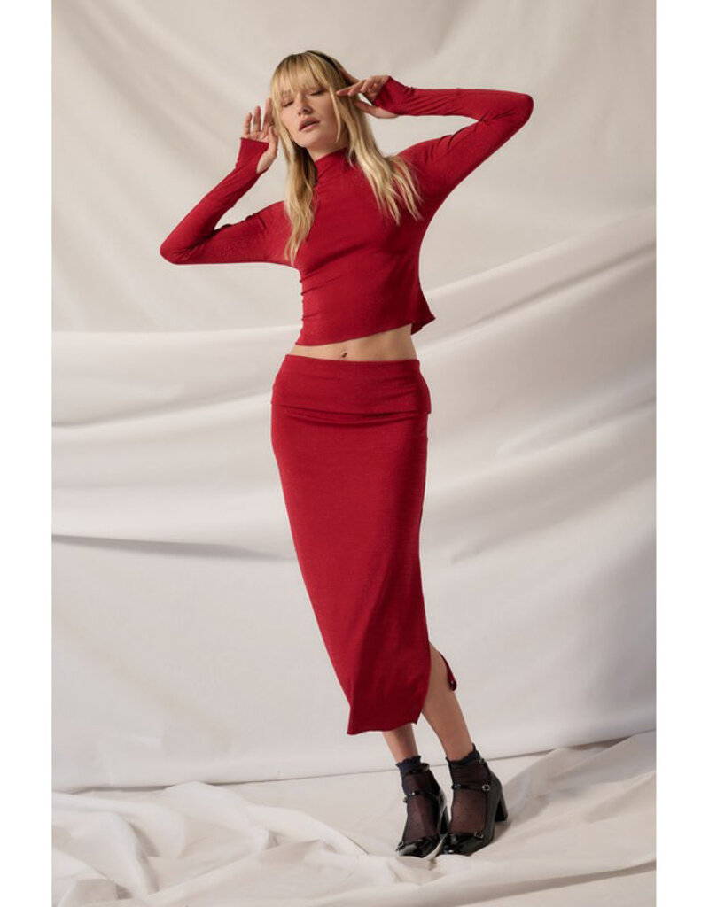 Promesa Shimmer Red Midi Skirt