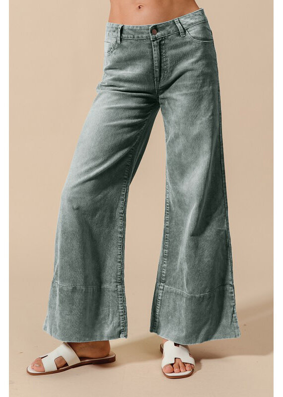 So Me Flared Washed Corduroy Pants Green