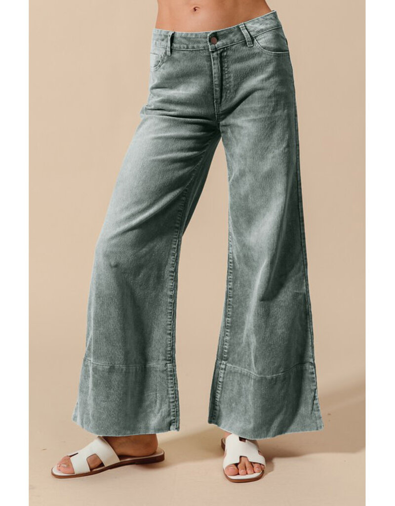 So Me Flared Washed Corduroy Pants Green
