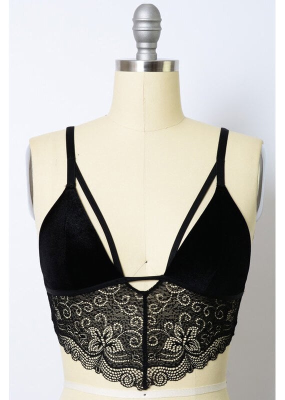 Leto Accessories Velvet & Lace Longline Bralette