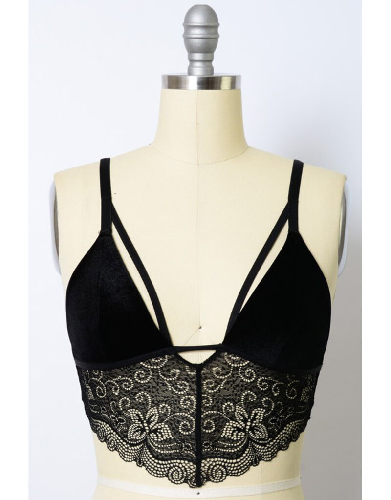 Leto Accessories Velvet & Lace Longline Bralette