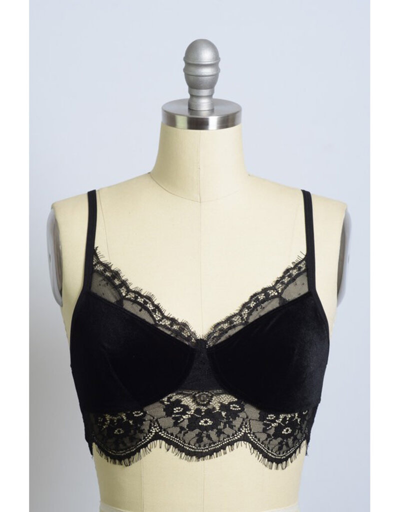 Leto Accessories Velvet Bralette w/Lace