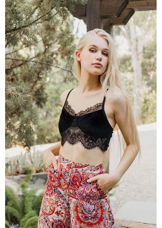 Leto Accessories Velvet Bralette w/Lace