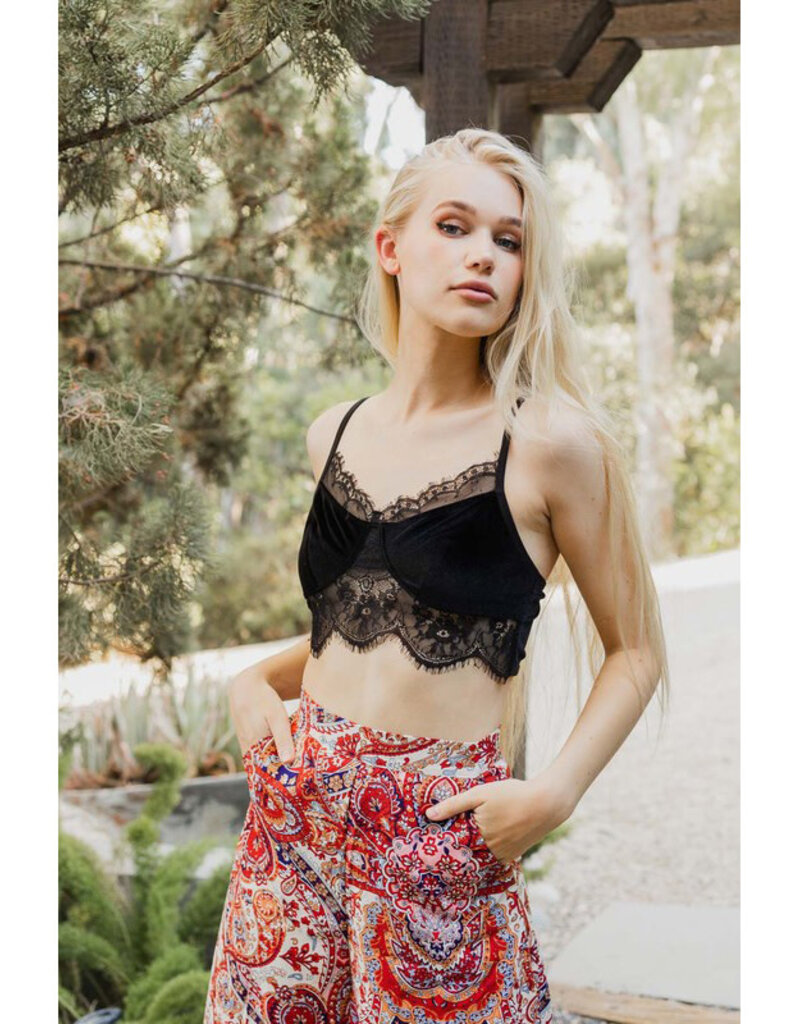 Leto Accessories Velvet Bralette w/Lace