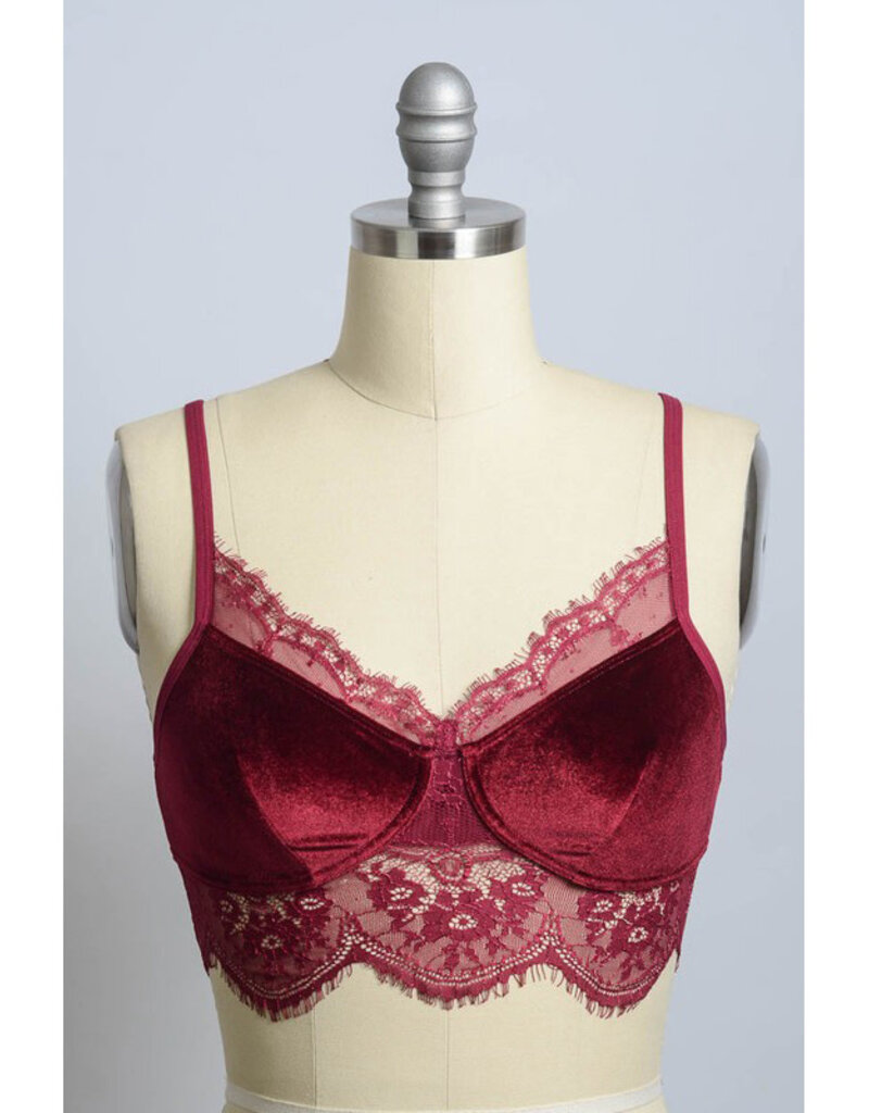 Leto Accessories Velvet Bralette w/Lace