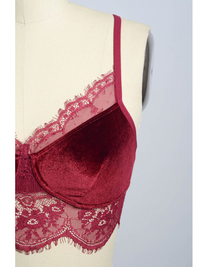 Leto Accessories Velvet Bralette w/Lace