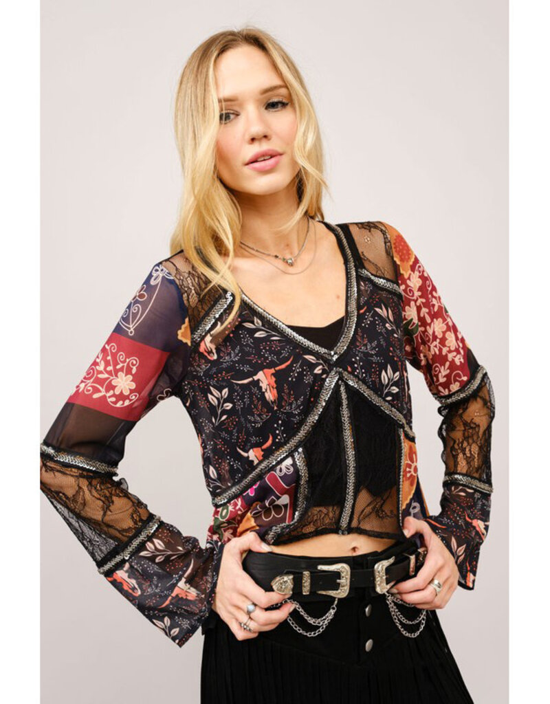 blue b. collection Lace Inset Beaded Top
