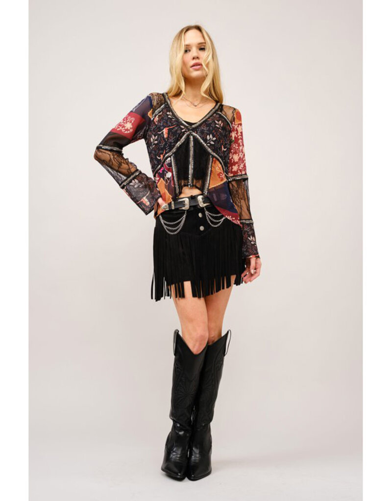 blue b. collection Lace Inset Beaded Top