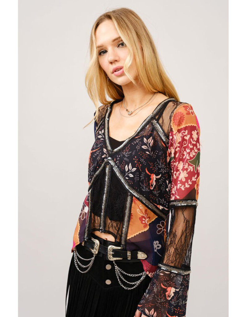 blue b. collection Lace Inset Beaded Top