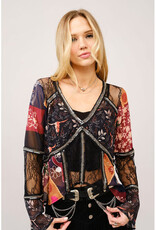 blue b. collection Lace Inset Beaded Top