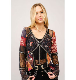 blue b. collection Lace Inset Beaded Top