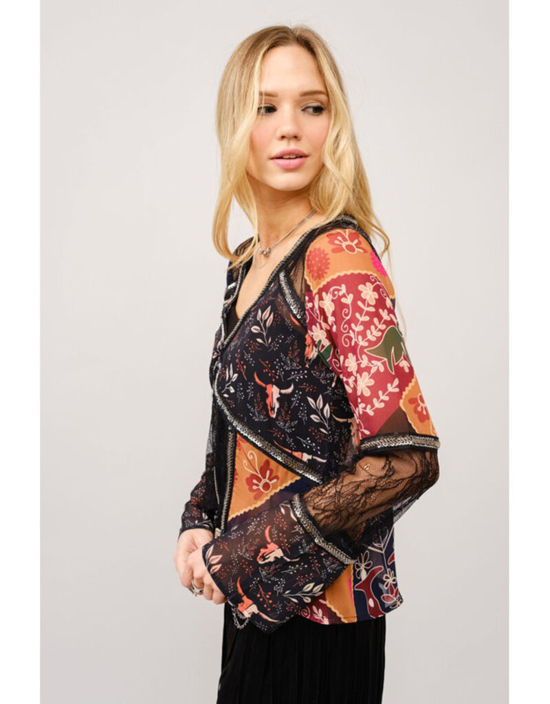 blue b. collection Lace Inset Beaded Top