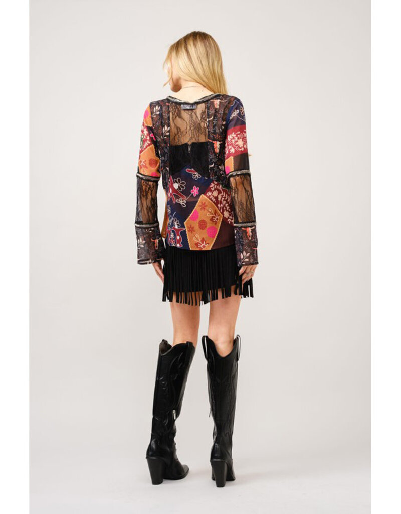 blue b. collection Lace Inset Beaded Top