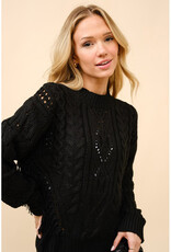 blue b. collection Cable Knit Fringe Sweater