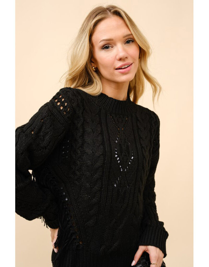 blue b. collection Cable Knit Fringe Sweater