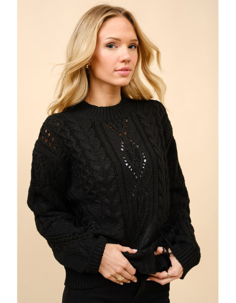 blue b. collection Cable Knit Fringe Sweater