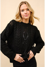 blue b. collection Cable Knit Fringe Sweater