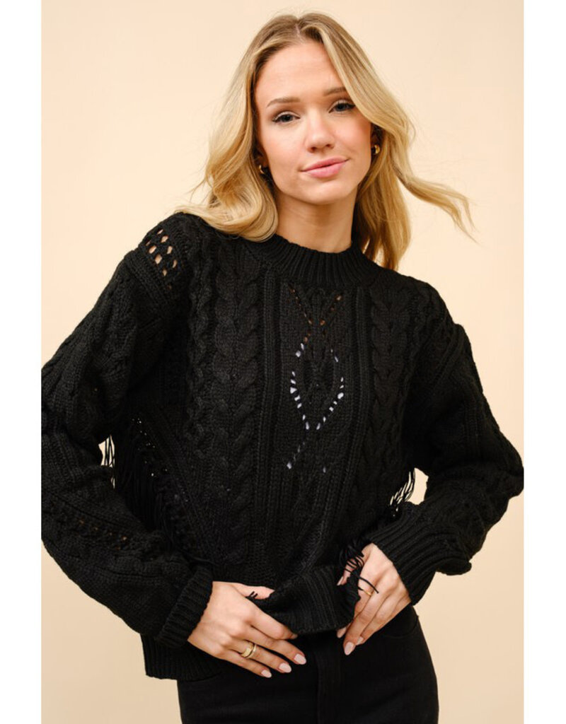 blue b. collection Cable Knit Fringe Sweater