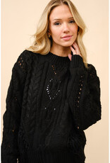 blue b. collection Cable Knit Fringe Sweater