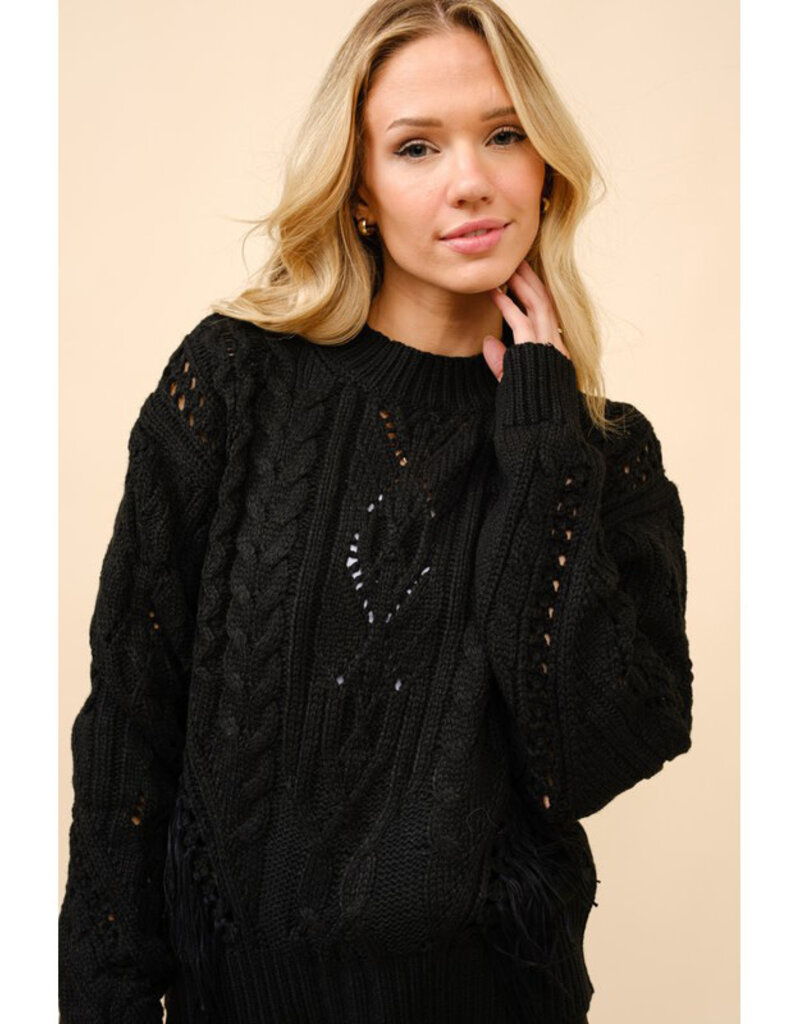 blue b. collection Cable Knit Fringe Sweater