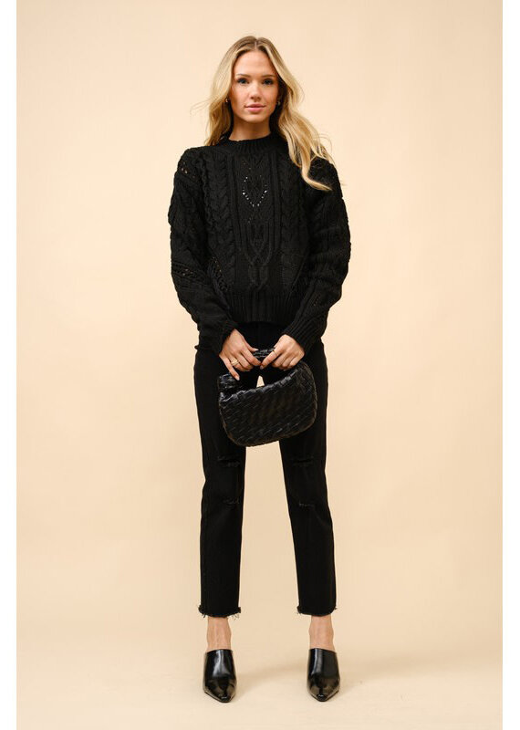 blue b. collection Cable Knit Fringe Sweater