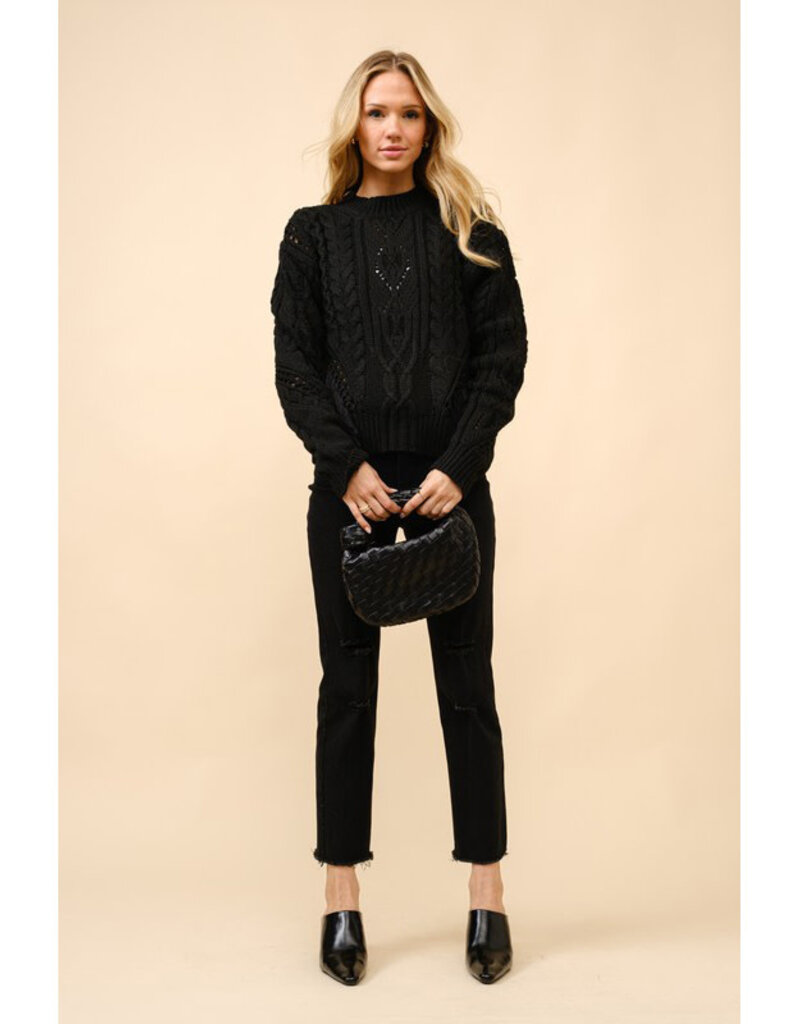 blue b. collection Cable Knit Fringe Sweater