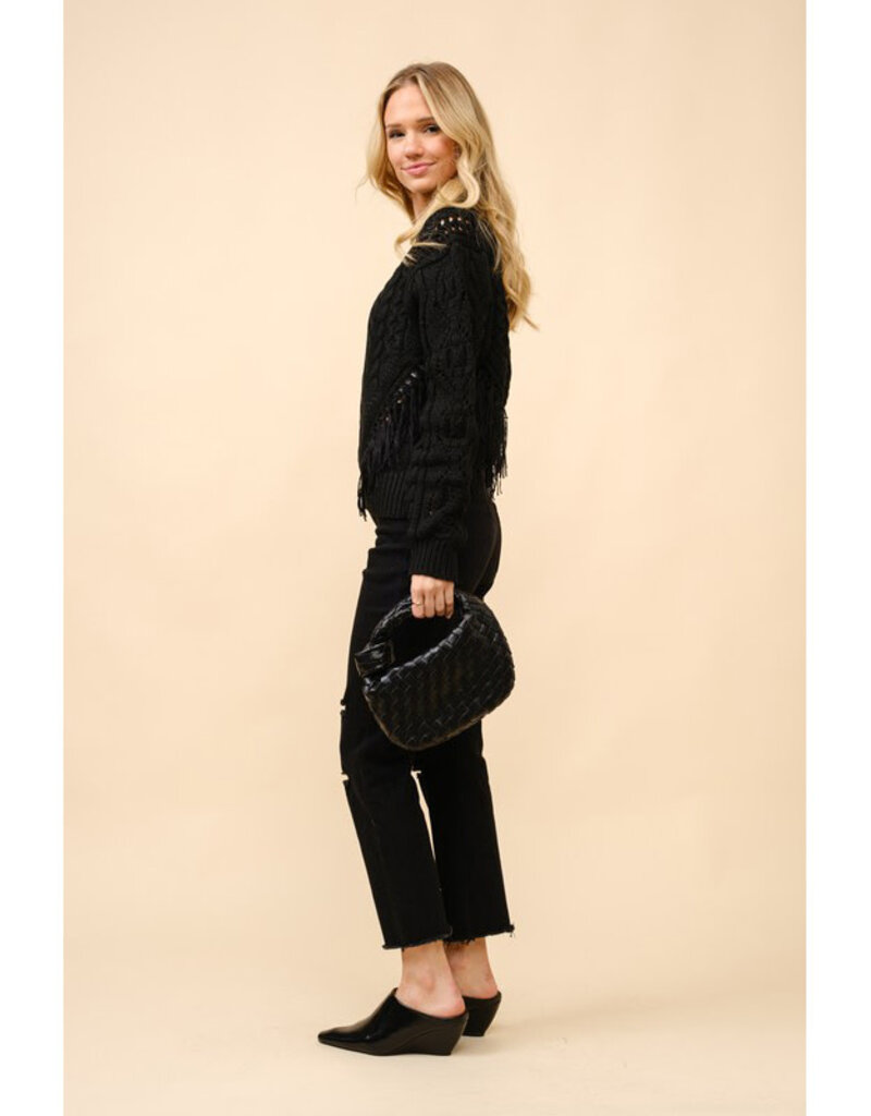blue b. collection Cable Knit Fringe Sweater
