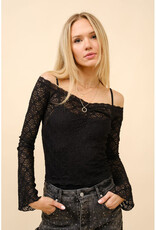blue b. collection Sheer Lace Bell Sleeve Top