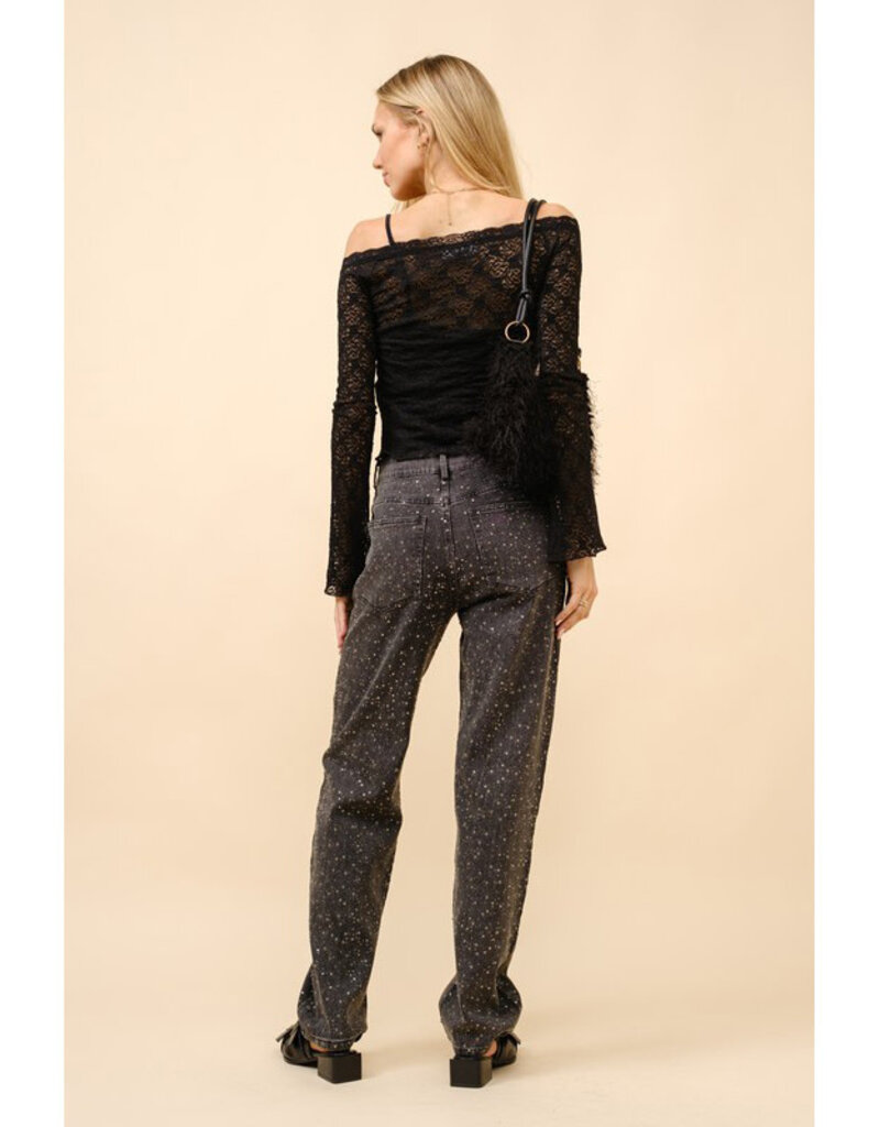 blue b. collection Sheer Lace Bell Sleeve Top