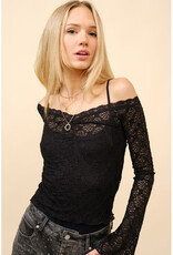 blue b. collection Sheer Lace Bell Sleeve Top