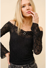 blue b. collection Sheer Lace Bell Sleeve Top