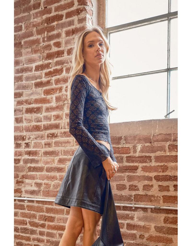 blue b. collection Sheer Lace Bell Sleeve Top