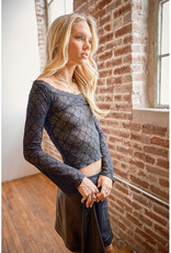 blue b. collection Sheer Lace Bell Sleeve Top