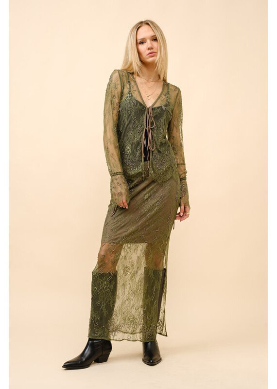 blue b. collection Beaded Lace Maxi Skirt
