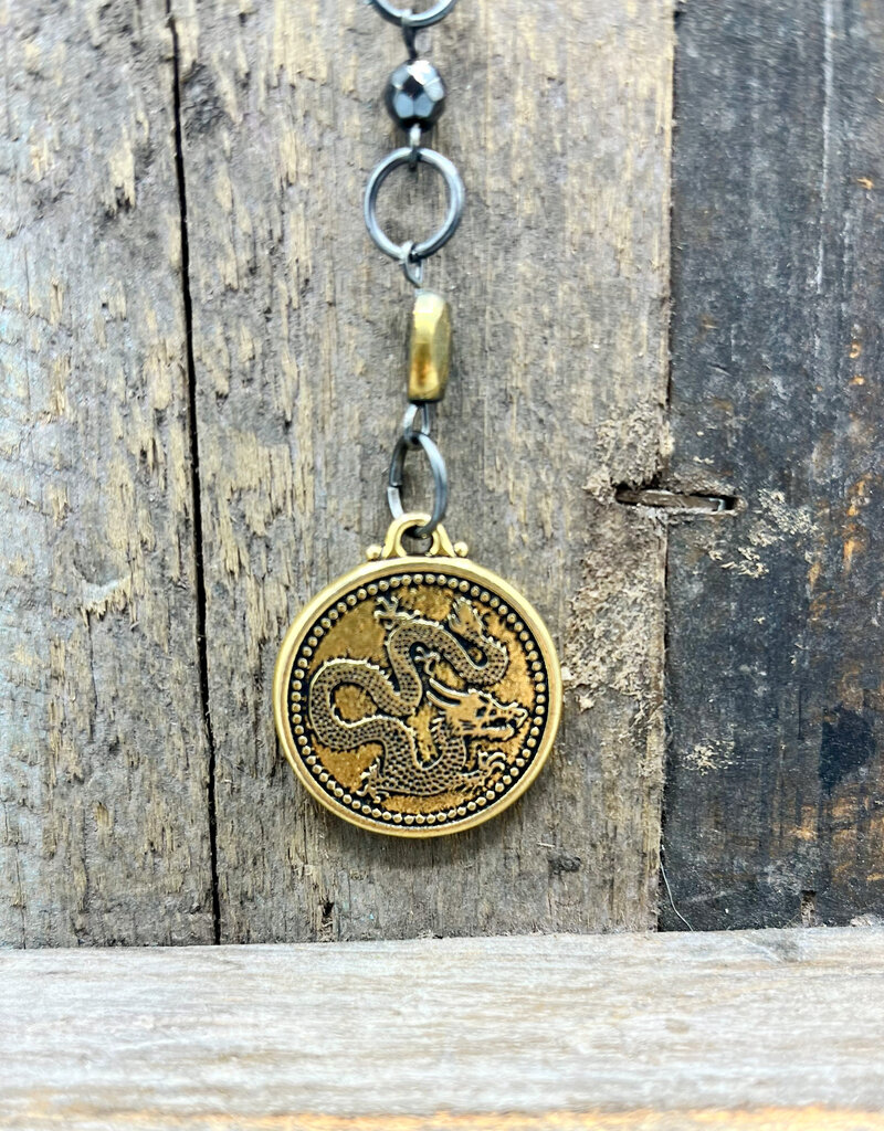 Coven Coven Dragon Coin Pendant Beaded Necklace