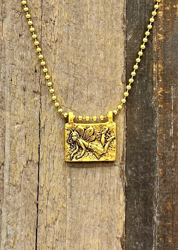 Bird in the Sky Pewter Charm Gold Ball Chain Pixie
