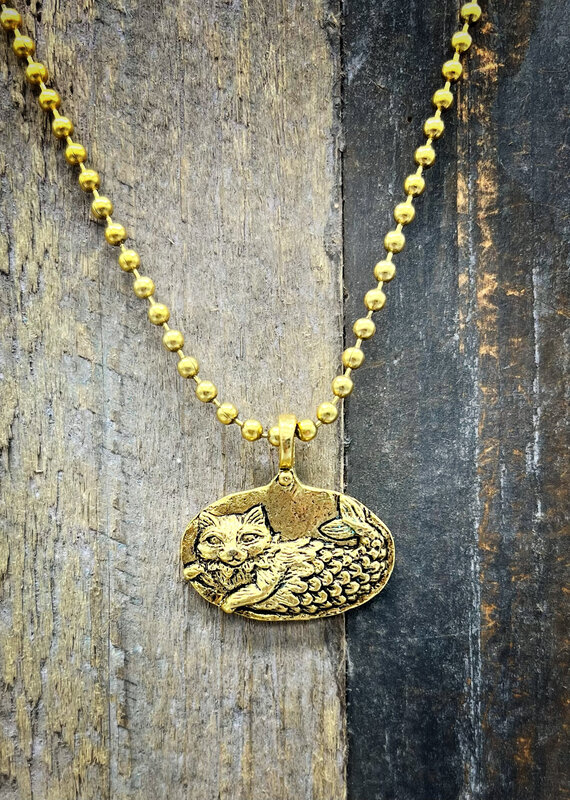 Bird in the Sky Pewter Charm Gold Ball Chain Catfish Imagine