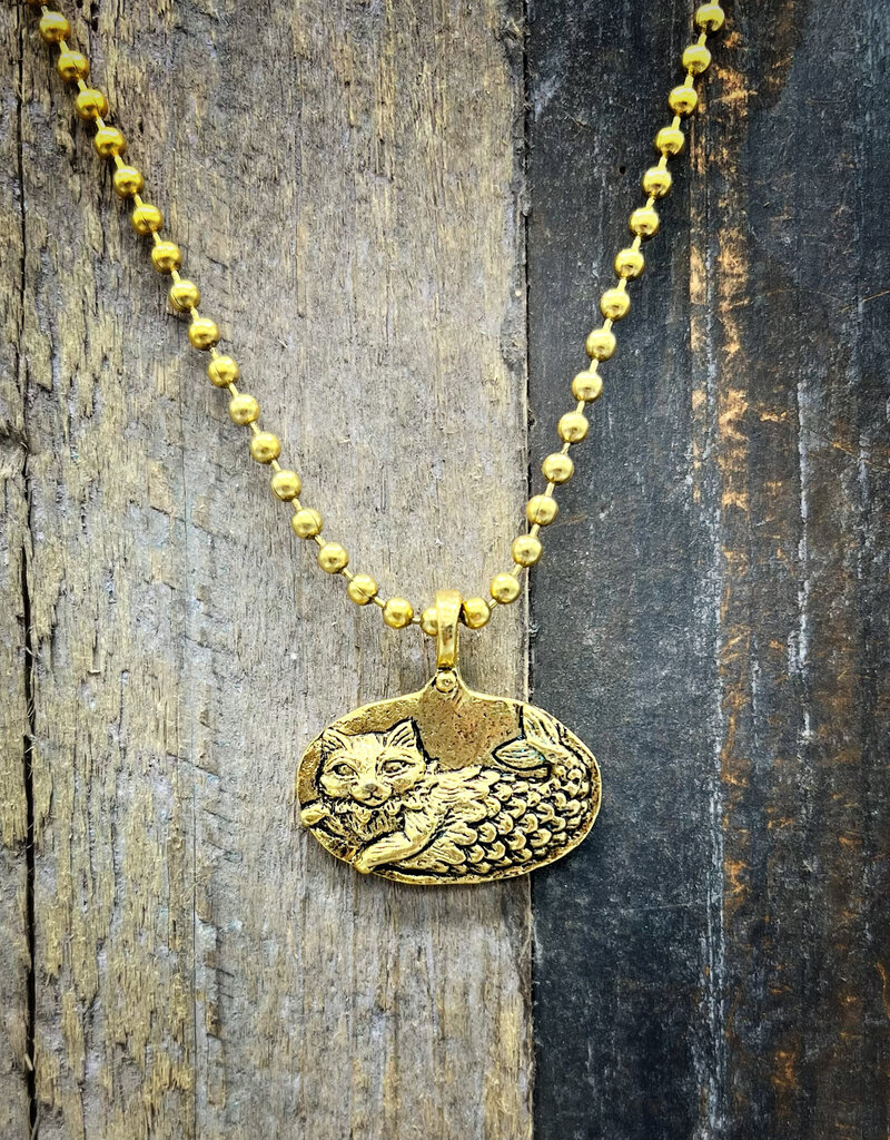Bird in the Sky Pewter Charm Gold Ball Chain Catfish Imagine