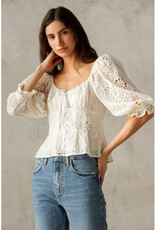 Storia White Eyelet Button Top