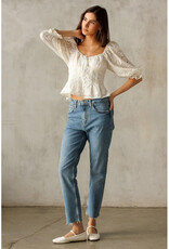 Storia White Eyelet Button Top