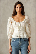Storia White Eyelet Button Top