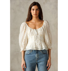 Storia White Eyelet Button Top