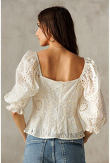 Storia White Eyelet Button Top