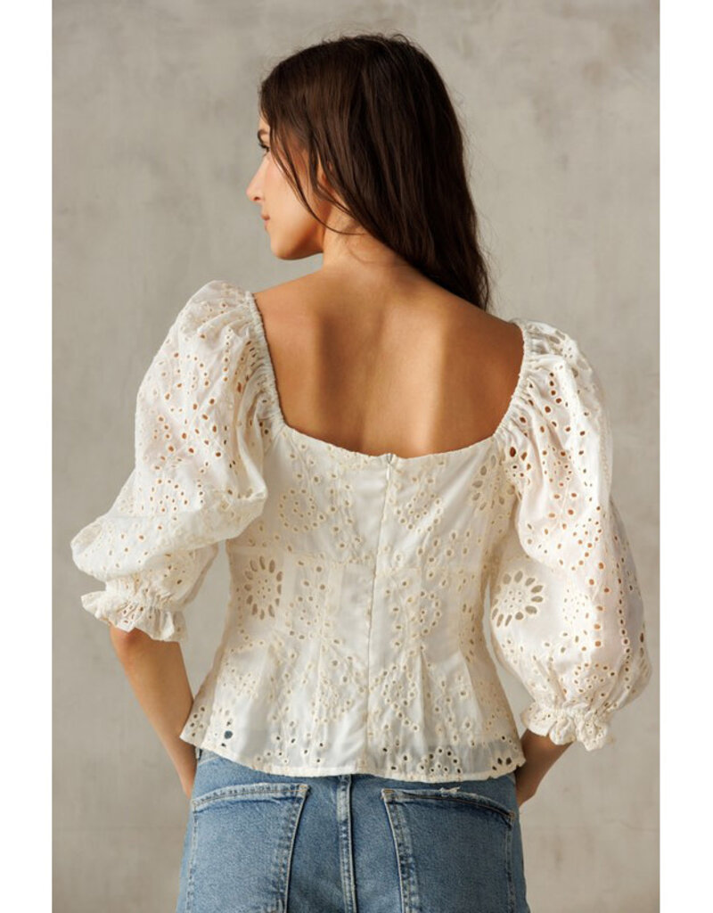 Storia White Eyelet Button Top