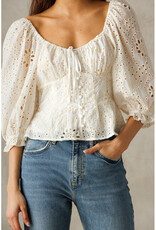 Storia White Eyelet Button Top