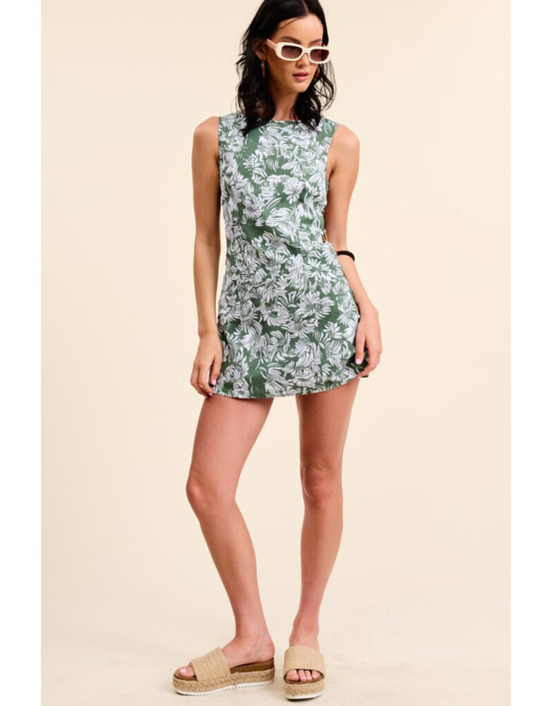 Mimosa Linen Leaf Print Mini Dress